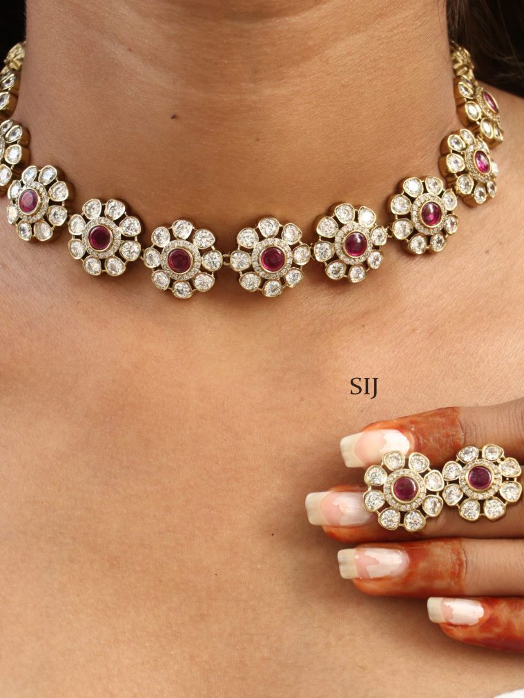 Artificial Flower AD Stones Necklace