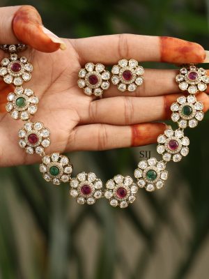 Artificial Flower AD Stones Necklace