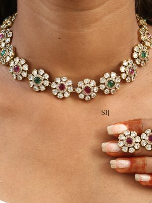 Artificial Flower AD Stones Necklace