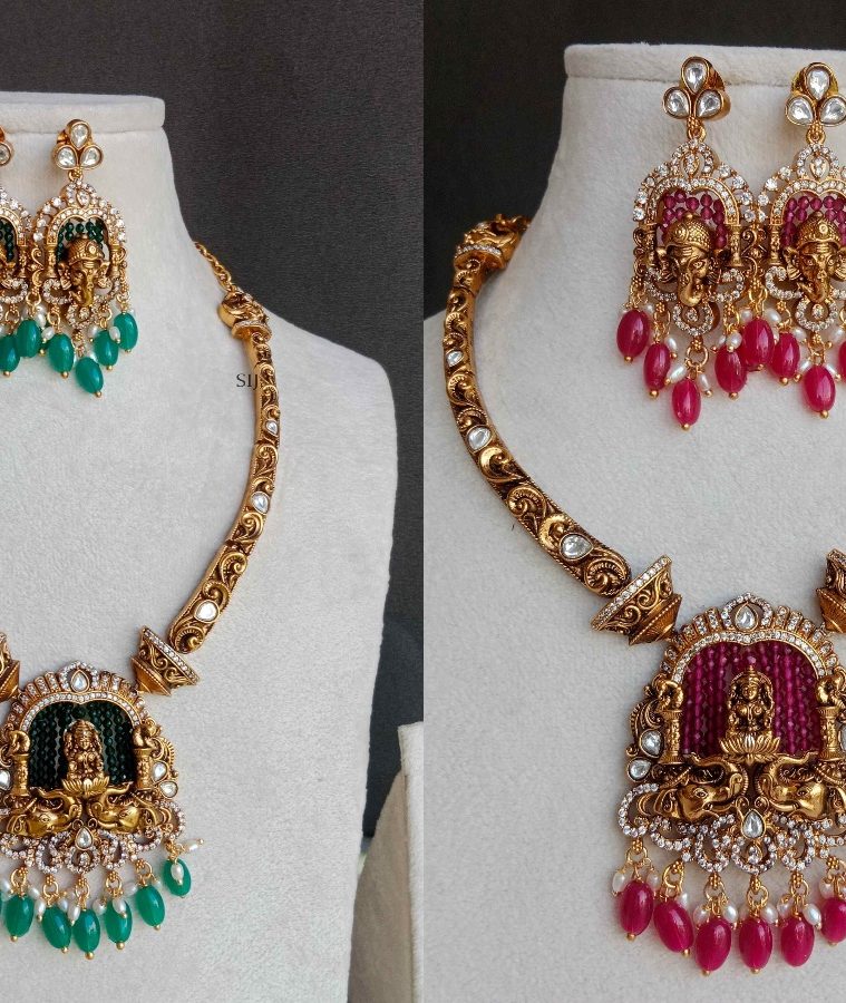 Antique Finish Lakshmi Ganesha Necklace Set