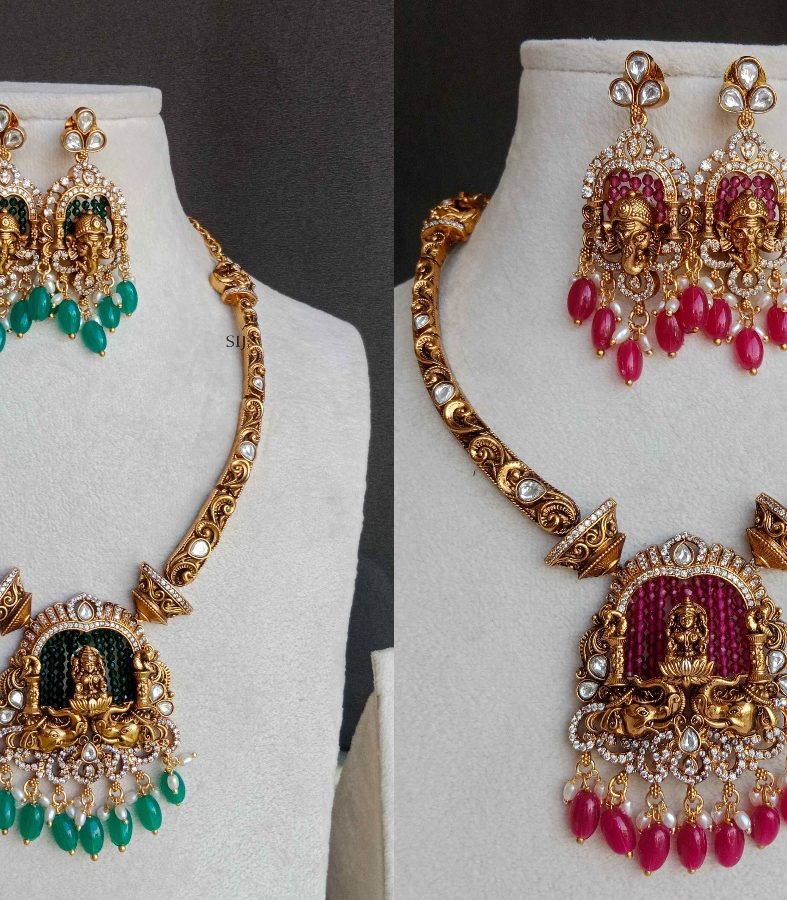 Antique Finish Lakshmi Ganesha Necklace Set