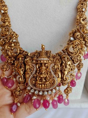 Temple Lakshmi Haram with Red Beads Drops