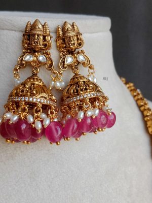 Temple Lakshmi Haram with Red Beads Drops