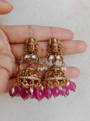 Temple Lakshmi Haram with Red Beads Drops