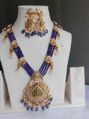 Four Layers Purple Beads Haram with Victorian Lakshmi Pendant