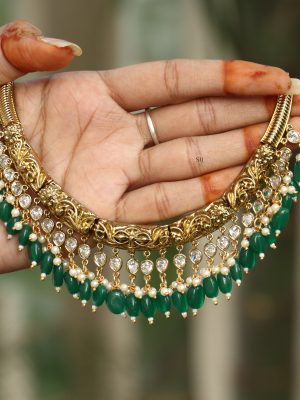 Imitation Hasli Necklace with Beads and Pearl Hangings