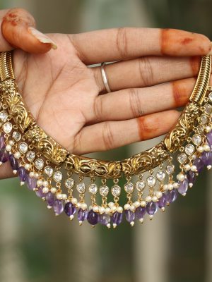 Imitation Hasli Necklace with Beads and Pearl Hangings