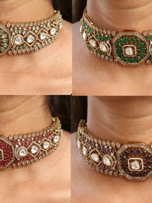 Gold Plated AD Stones Choker Set