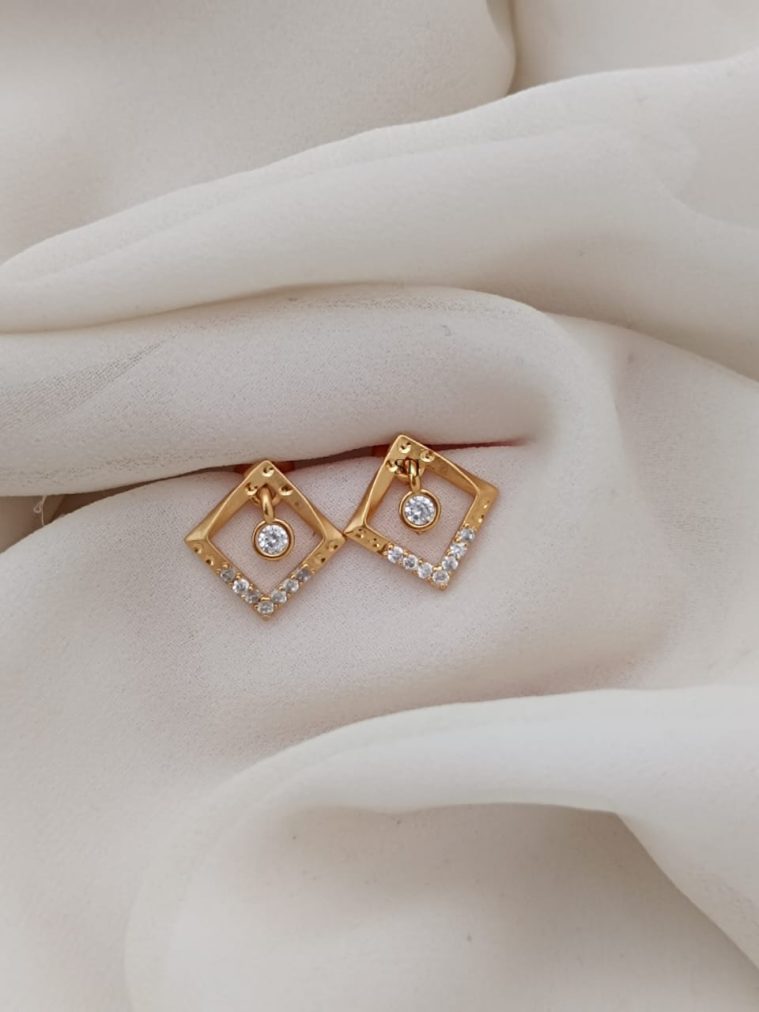 Gold Plated Rhombus Design Stones Earrings