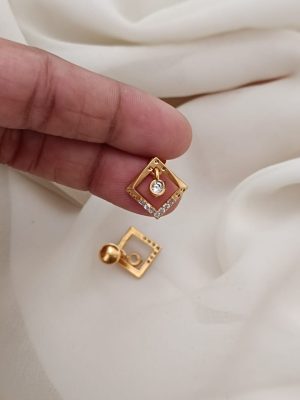 Gold Plated Rhombus Design Stones Earrings