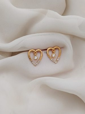 Gold Finish Heart Shape Stones Earrings