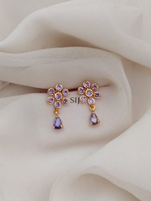 Traditional Lilac Stones Flower Design Earrings