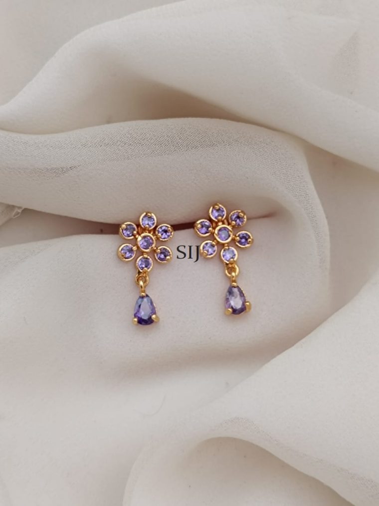 Traditional Lilac Stones Flower Design Earrings