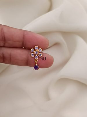 Traditional Lilac Stones Flower Design Earrings