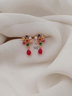 Imitation Navratna Stones Flower Design Earrings