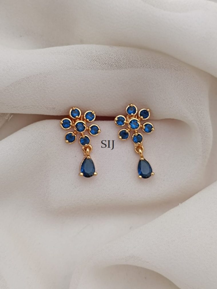 Artificial Navy Blue Flower Design Earrings