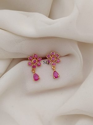 Imitation Flower Design Pink Stone Earrings