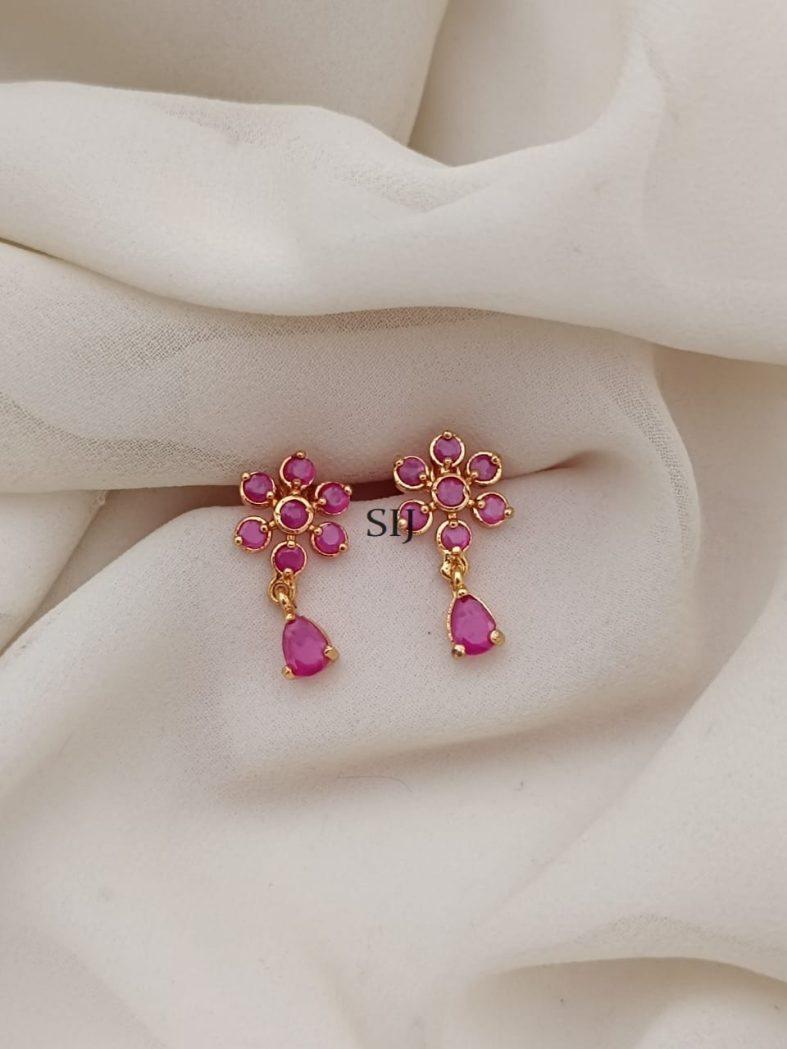 Imitation Flower Design Pink Stone Earrings