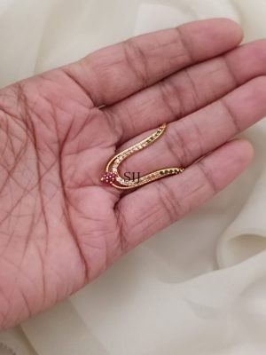 Traditional White Pink Green Stones V Shaped Vangi Finger Ring