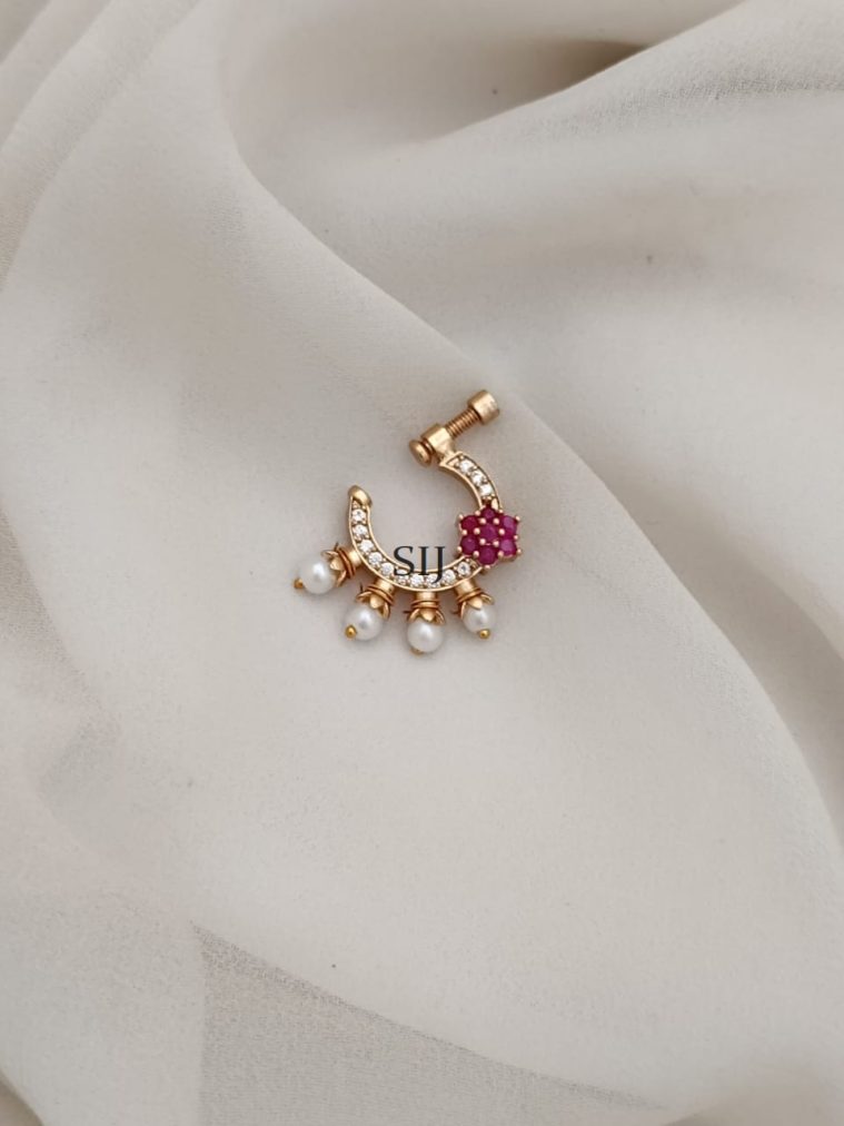 Ruby And Emerald Stone Screw Type Nose Pin