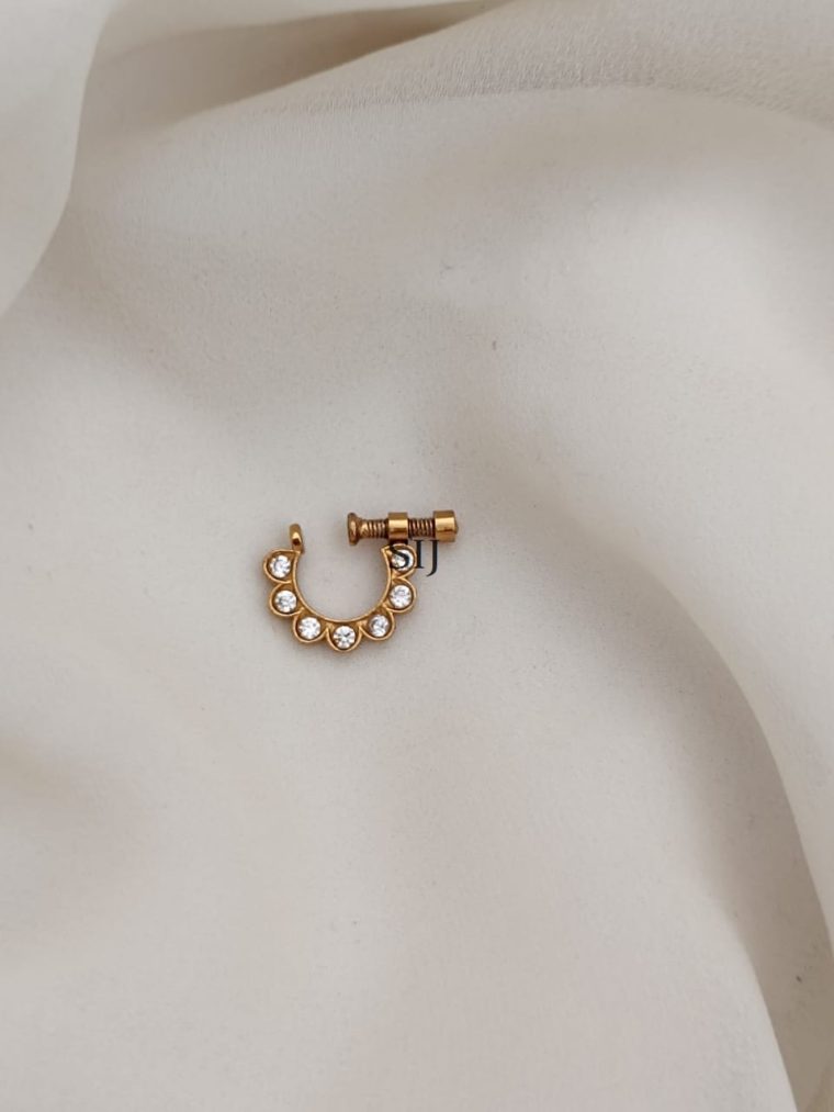 White Stones Ring Model Screw Type Nose Pin