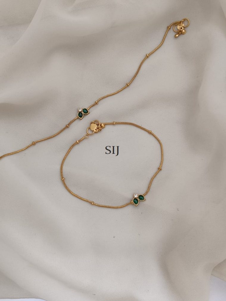 Daily Wear Emerald Jadau Kundan Chain Type Anklets