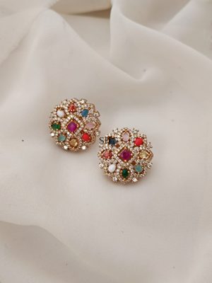 Navaratna Stones Flower Ear Studs