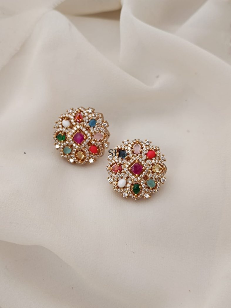 Navaratna Stones Flower Ear Studs