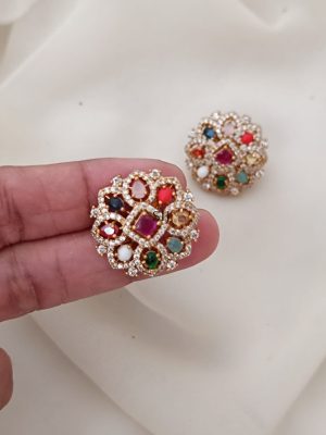 Navaratna Stones Flower Ear Studs