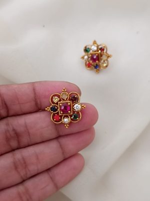 Gold Plated Navaratna Stones Ear Studs