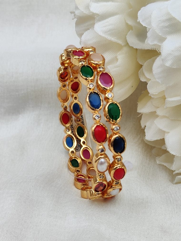 Artificial Navratna Stones Oval Bangles