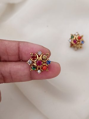 Gold Covering Navaratna Stones Ear Studs