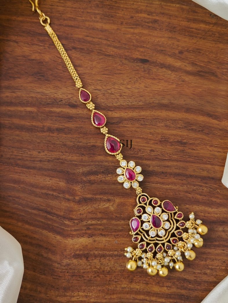 Imitation Floral Ruby Bridal Tikka