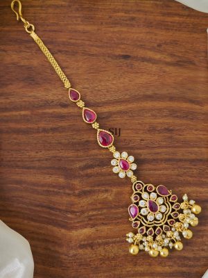 Imitation Floral Ruby Bridal Tikka