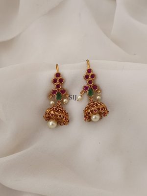 Ruby And Emerald Stones Hook Drop Jhumkas