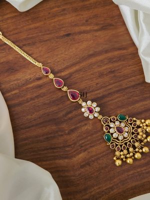 Artificial Drop Shaped Floral Multi Stones Tikka