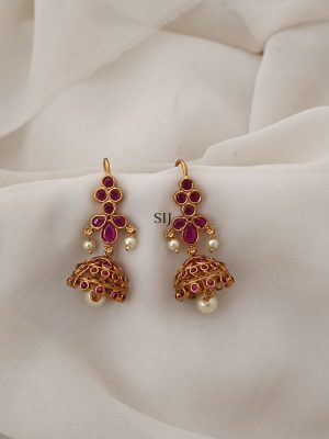 Ruby Kemp Stones Hook Drop Jhumkas