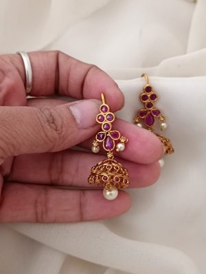 Ruby Kemp Stones Hook Drop Jhumkas