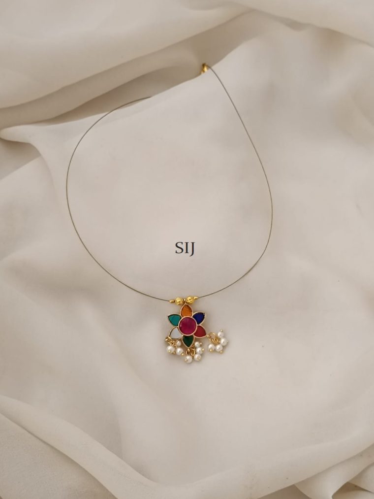 Invisible Necklace With Navaratna Stones Pendant