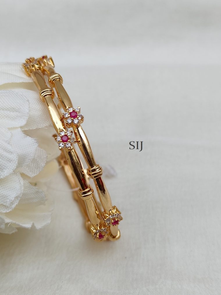 Imitation Red And White Stones Flower Bangles