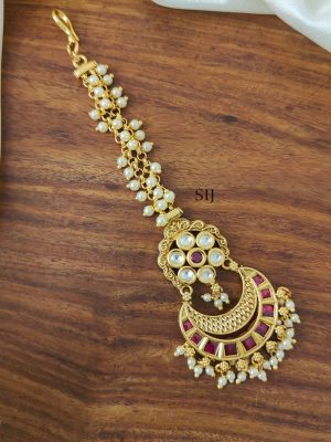 Artificial Floral Pearl Ruby Stones Bridal Tikka