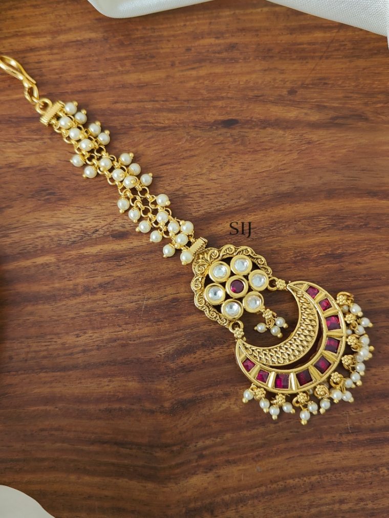 Artificial Floral Pearl Ruby Stones Bridal Tikka