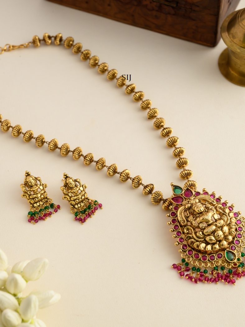 Kemp Stones Lakshmi Pendant Chain with Gold Beads