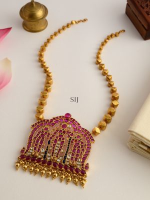 Temple Rajagopalaswamy Kemp Stones Pendant Gold Beads Chain