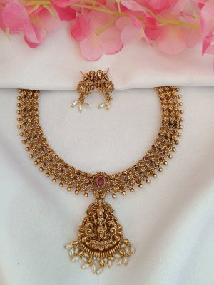 Traditional Lakshmi Pearl Beaded Necklace Set