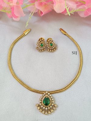 Traditional Green Stones Pendant Attigai Necklace