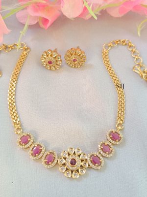 Imitation Pink Stones Floral Necklace