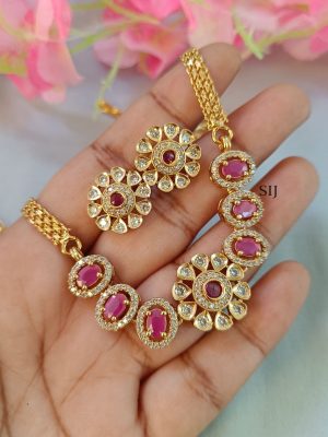 Imitation Pink Stones Floral Necklace