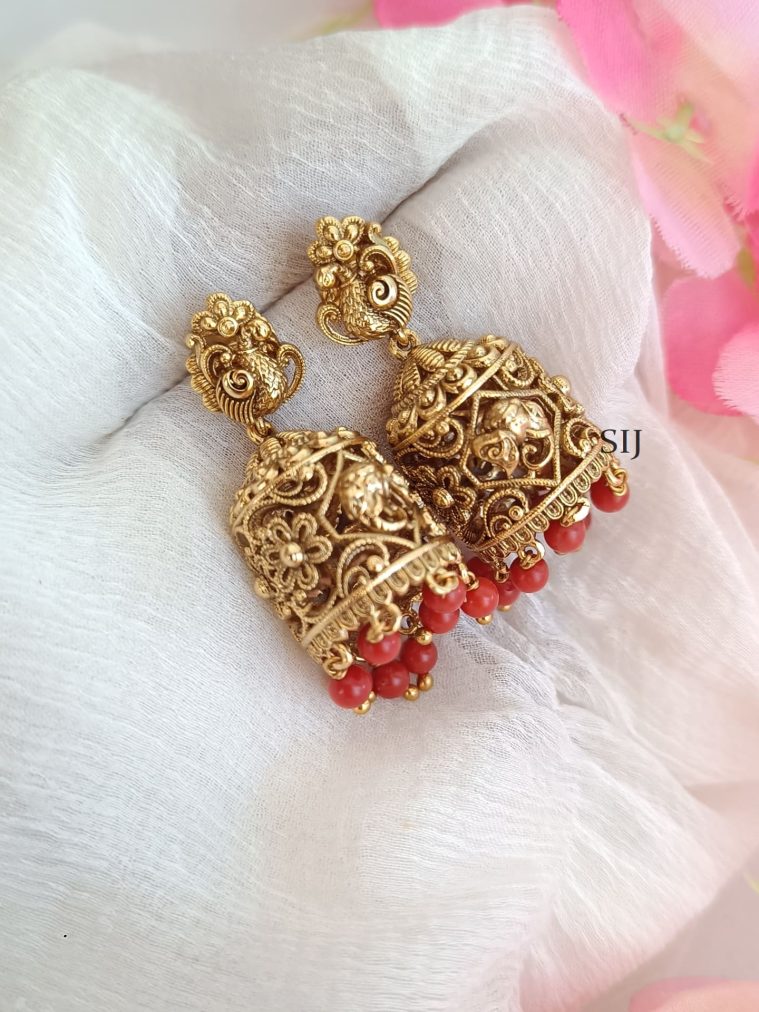 Traditional Peacock Coral Jhumkas