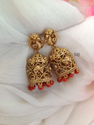 Traditional Peacock Coral Jhumkas